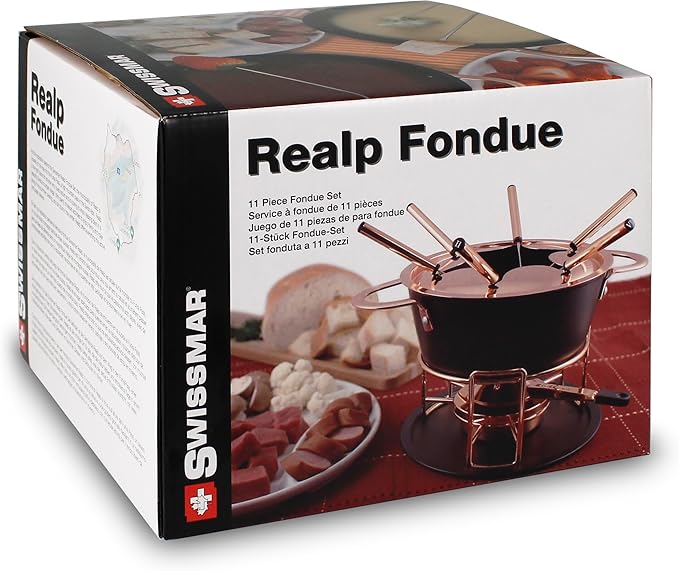 Swissmar Realp 11-Piece Cast Aluminum Fondue Set - Ideal for Melting Cheese & Chocolate Fondue, Oil & Broth Cooking - Perfect for Kitchen Collection & Wedding Gifts - 1.5 Liter / 1.58 Quarts