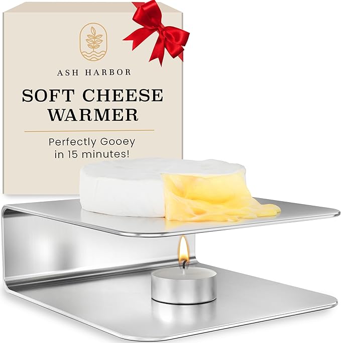 Soft Cheese Warmer – Warming Plate for Camembert & Brie Cheese – Complement Large or Mini Charcuterie Boards with Your Slow-Melt, Stainless Steel, Dishwasher-Safe Charcuterie Accessories by Ash Harbor