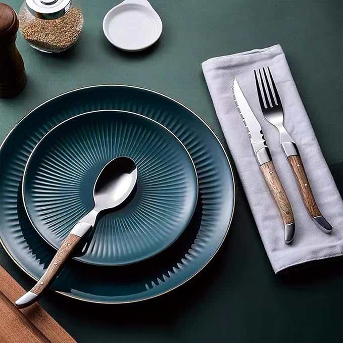 18 Piece Silverware Set, Flatware Set for 6, 18/10 Stainless Steel Tableware Cutlery Set With Golden teak wood handle, Utensil Sets for Kitchen,Dishwasher Safe (18pcs)