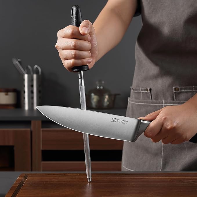 PAUDIN Knife Block Set, 15 Pieces Knife Set with Block, High Carbon Stainless Steel Kitchen Knife Set with Sharpener, Knives Set for Kitchen with Full Tang Triple Rivet Handle