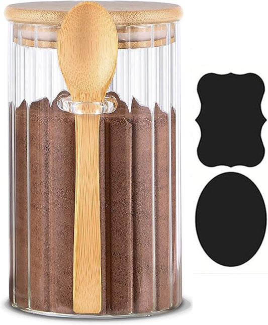 24 FL OZ Airtight Glass Jar with Bamboo Spoons Lids Overnight Oats Container Decorative Coffee Bar Food Storage Jar Cereal Nuts Salts Coffee Tea Flour Sugar Container Spice Jar