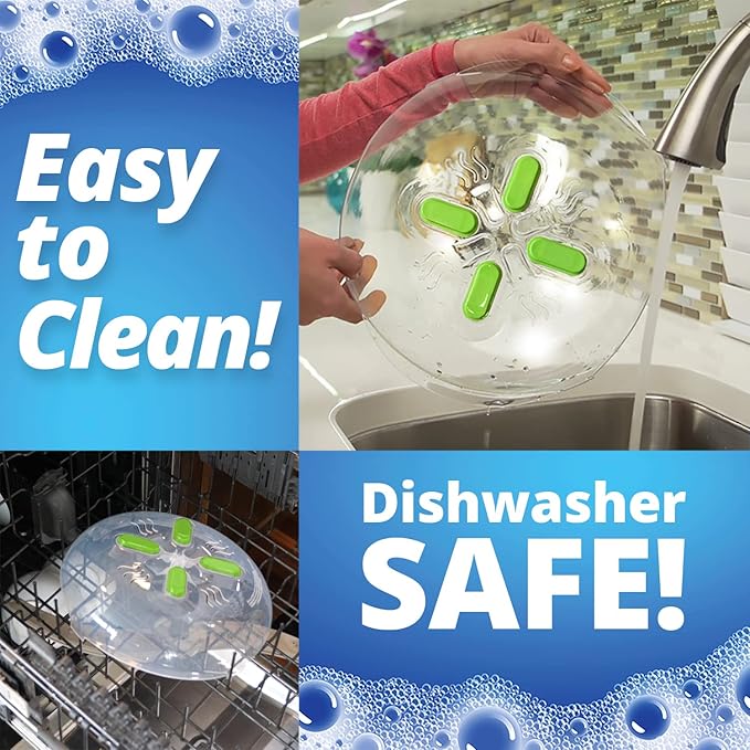 HOVER COVER Magnetic Microwave Cover for Food | Clear Microwave Splatter Cover | Microwave Plate Cover with Steam Vents | Food Grade Dish Cover | BPA-Free | Dishwasher Safe | Green