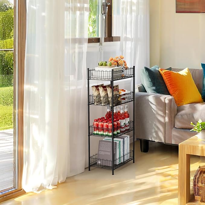 Vrisa Water Bottle Organizer 4 Tiers Free Standing Water Bottle Holder Beverage Soda Can Drink Holder Stand Can Organizer Storage Rack for Pantry Kitchen Food Storage, Black