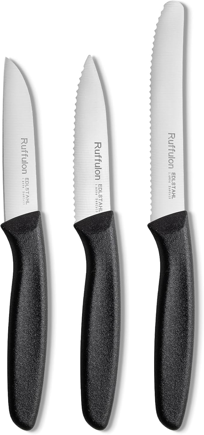 Vegetable and fruit knife set of six, high carbon stainless steel paring knife with ergonomic PP plastic handle, sharp, super sharp kitchen knife set.