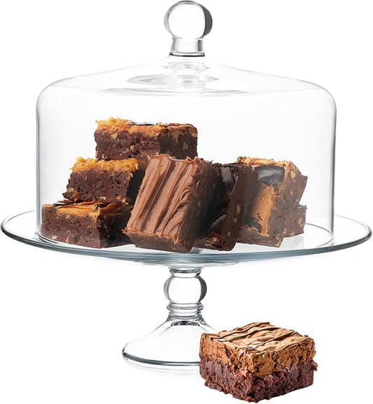 Libbey Selene Glass Cake Stand with Dome Lid, Elegant Curved Footed, Covered Cake Stand, Versatile Serving Dish for Variety of Desserts and More