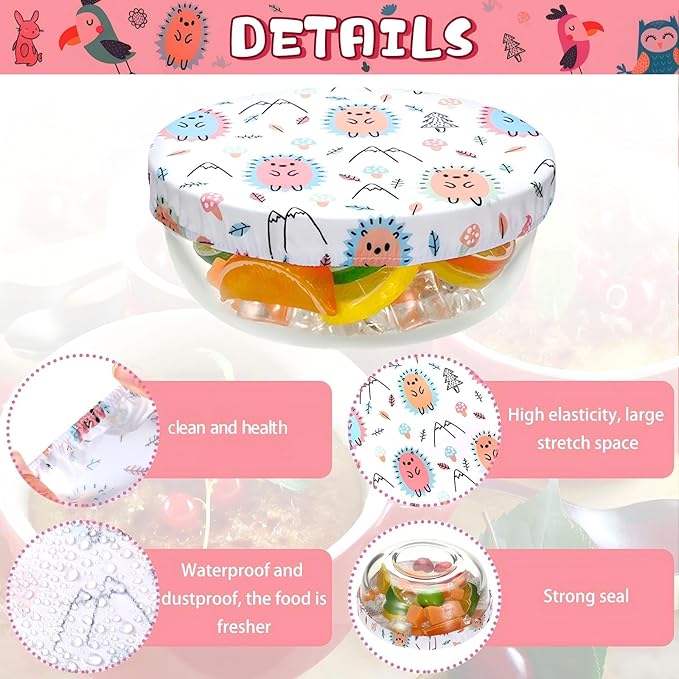 Patelai 10 Pcs Bowl Covers Reusable in 5 Size Stretch Cloth Fabric Elastic Food Storage Bowl Covers Bread Sourdough Lids for Proofing Food Fruits Leftover(Cute Style)