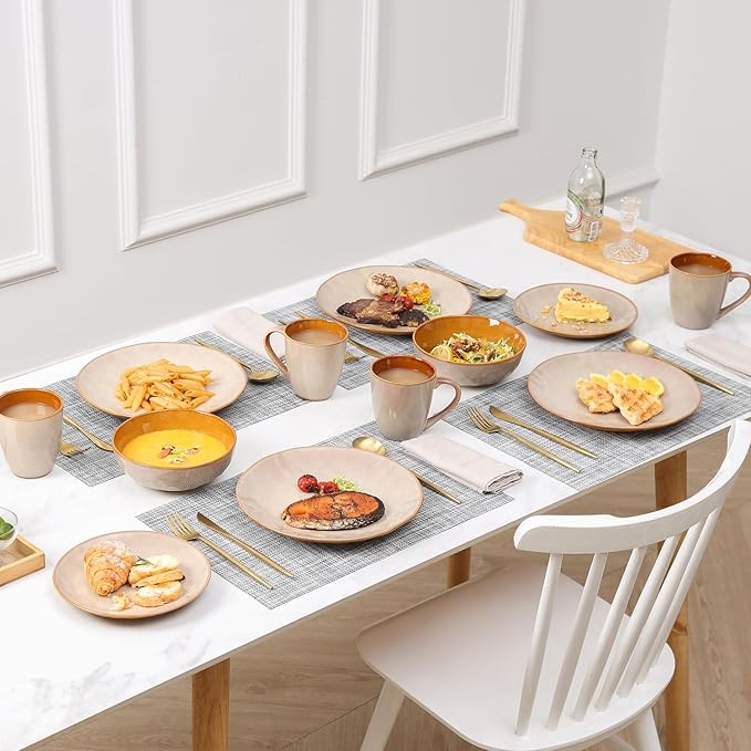 vicrays Coffee Mug Set, 12 Ounce, Set of 6, Ceramic Mug for Men, Women, Unique Glazed Mugs with Handle for Coffee, Tea, Milk, Cocoa, Cereal(Beige)