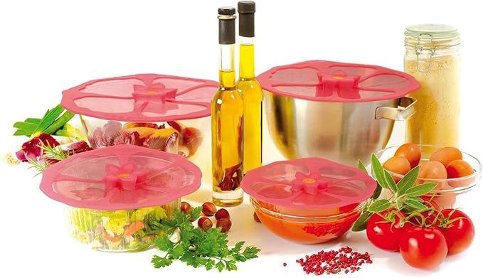 Charles Viancin - Hibiscus Silicone Lid for Food Storage and Cooking - 8''/20cm - Airtight Seal on Any Smooth Rim Surface - BPA-Free - Oven, Microwave, Freezer, Stovetop and Dishwasher Safe