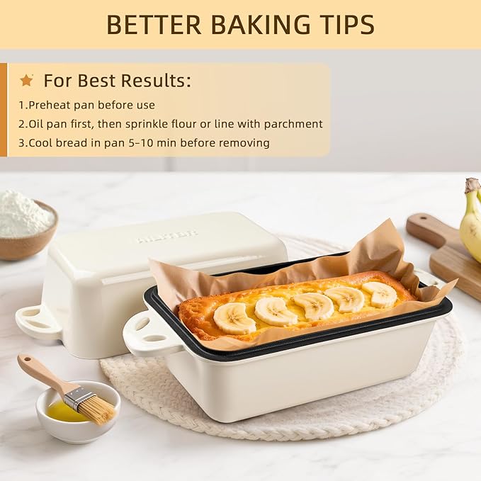 9x5 Enameled Cast Iron Loaf Pan with Lid - 2 in 1 Bread Pan for Baking Homemade Sourdough