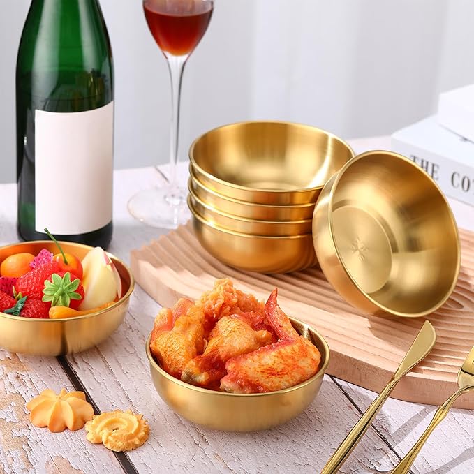 Nuogo 10 Pcs Stainless Steel Mixing Bowls Decorative Esthetician Bowls for Thanksgiving Christmas First Holy Communion Wedding Baking Prepping Serving Facial Salad Fruit Candy(4.7 Inch,Gold)