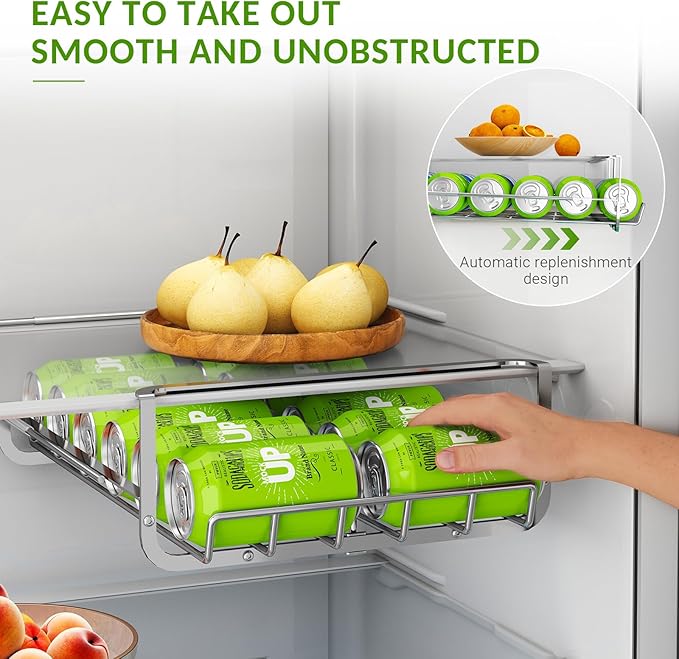 Refrigerator Hanging Soda Can Organizer Stainless Steel Drink Storage Rack Beer Can Dispenser 10 Cans Each Fits All Fridges & Canned Soda