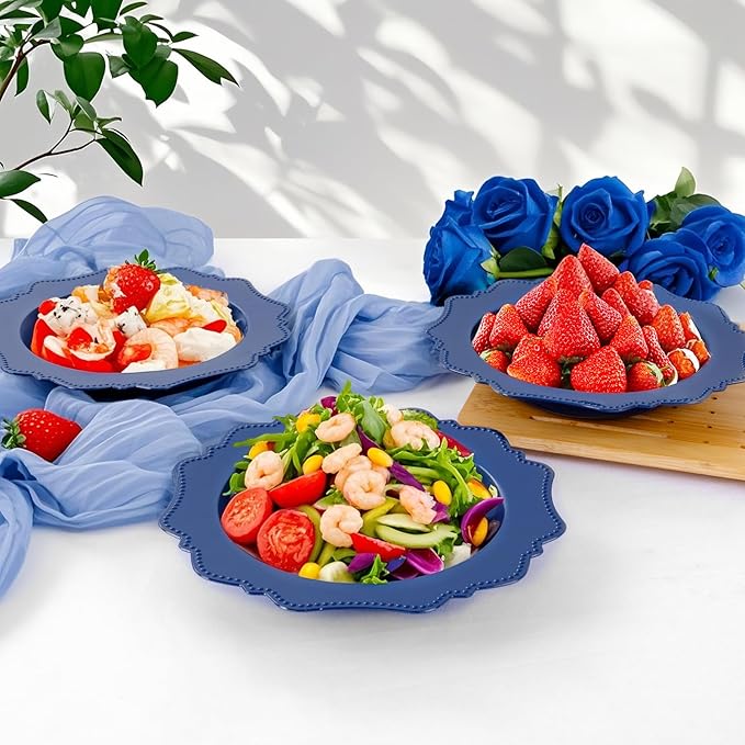 COLOSUS Navy Blue Plastic Party Bowls (60 Pack) 12 Oz Disposable Soup/Salad Bowl, Fancy Shatterproof Dinnerware for Catering, Holidays, Weddings, and Everyday Use