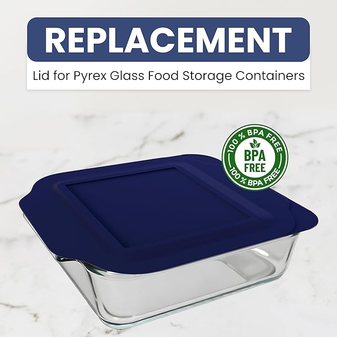 Replacement Lid for Pyrex 2-Quart 8" x 8" Glass Baking Dish #222, Compatible with Lid #222-PC, Food Storage Container Cover with Flush Tab Handles (Navy)