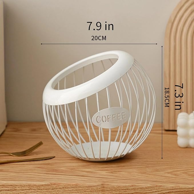 Metal Coffee Pod Holder Wire Coffee Pods Storage Basket Espresso Capsule Storage for Home Kitchen Cafe Hotel (White spherical)