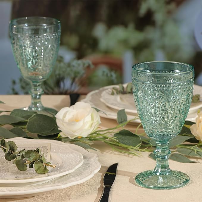 Green Wine Glasses set of 4, Green Goblets, Vintage Drinking Glassware, Colored Glassware Set for Party Home Wedding Baby Shower