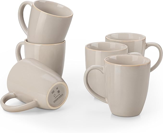 vancasso PLAYA Ceramic Coffee Mug Set of 6, 12 Oz Tea Cups with Handle for Latte, Tea, Cappuccino, Milk, Cocoa, Microwave&Dishwasher Safe, Grey