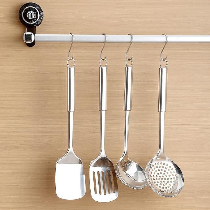 Stainless Steel Cooking Utensils Set 4 Pieces, Kitchen Tools Set Include Metal Spatula Set, Kitchen Skimmer, Soup Ladle, Kitchen Gadgets Essentials New Home Must Have