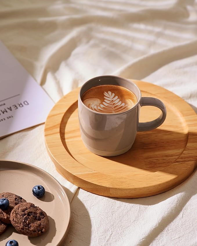 famiware Coffee Mugs for 6, 13 oz Mug Set, Dringking Cup with Handle for Coffee, Tea, Cocoa, Milk, Milkyway serise, Cinnamon Brown