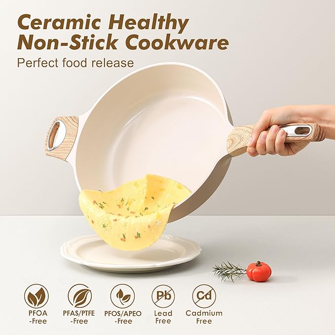 SENSARTE Ceramic Nonstick Frying Pan Skillet with Lid, 13.3 Inch Large Deep Frying Pan, 6 QT Saute Pan, Induction Pan, Healthy Non Toxic Cooking Pan with Helper Handle, PFOA PFAS PTFE Free