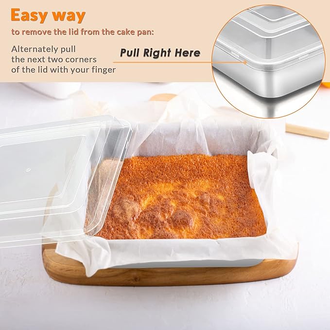 8 x 8-Inch Square Baking Pan with Lid, E-far Stainless Steel Square Cake Brownie Pan, Fit for Toaster Oven, Non-toxic & Healthy, Easy Storage & Dishwasher Safe - 2 Pieces(1 Pan + 1 Lid)