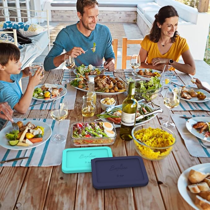 Sophico 3 Cup Rectangle Silicone Storage Cover Lids Replacement for Pyrex 7210-PC Glass Bowls, Container not Included (NAVY BLUE, 2 Pack)