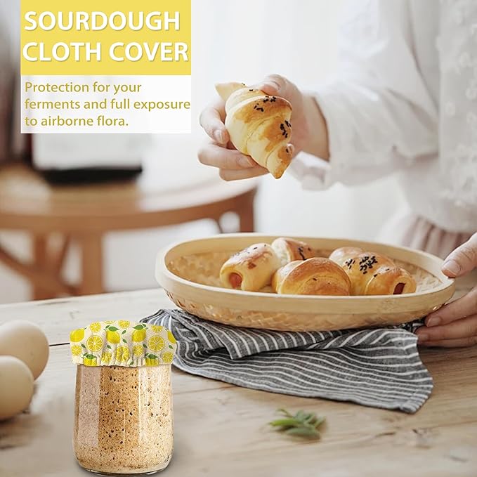 Lemon Yellow Sourdough Starter Jar Covers Reusable,Breathable Fabric Lids for Mason Jars,Wide Mouth and Regular Mouth(5 Pack)