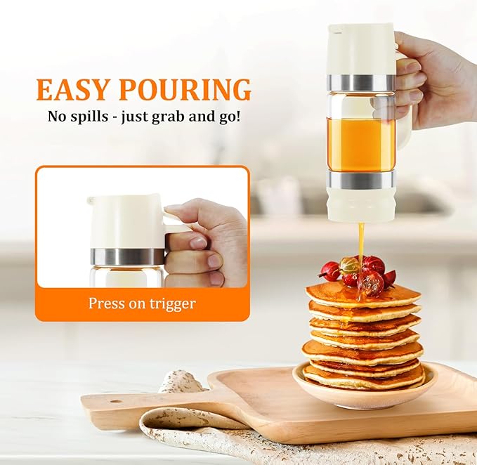 Aelga Glass Honey Dispenser Pot, No Drip 9 OZ Honey Jar with Handle, Syrup Dispenser for Coffee or Tea, White