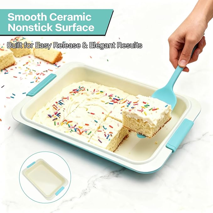 13x9 Inch Heavy-Duty Baking Pan with Lid, Nonstick Rectangular Cake Pan with Silicone Grip Handles and Snap-On Cover, Durable Lasagna Pan for Brownies, Casseroles, Parties & Potlucks