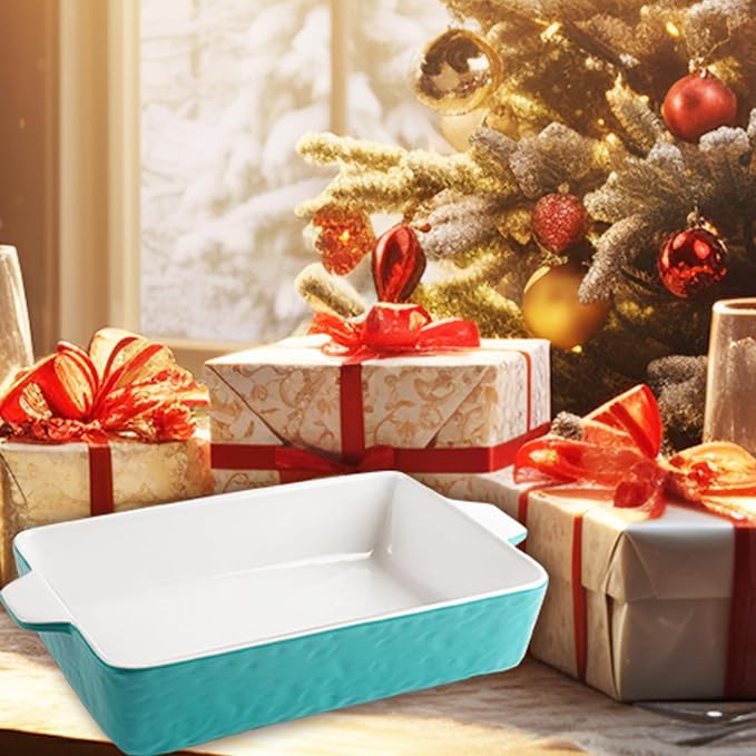 4 QT Baking Dish, Casserole Dishes for Oven, 9x13 Baking Pan with Handles, Lasagna Pan Deep, Ceramic Casserole Dish Oven Safe for Baking, Lasagna, Kitchen, Wedding Gift (Aquamarine)