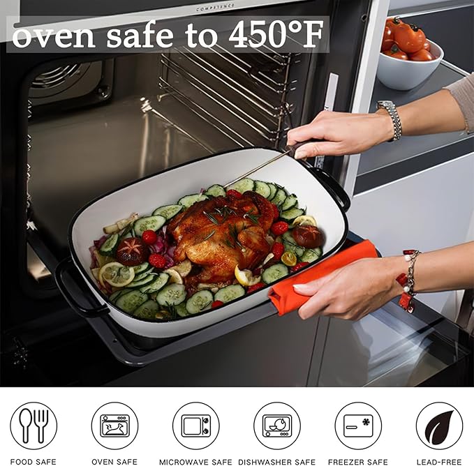 4.5 Quart Ceramic Baking Dish,Serving Bakeware for Casserole,Lasagna,Gratin,Broiling,Roasting,and Baking.Large Deep 14x10x3.11 inches Pan,Safe for Oven Microwave Refrigerator Disinfection Cabinet and