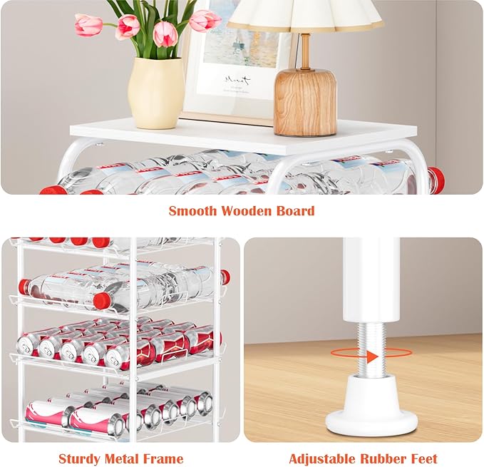 smusei Water Bottle Organizer 7 Tier Free Standing Bottled Water Storage Rack Metal Wire Water Bottle Holder Rack Large Capacity Soda Beverage Drink Stand Shelf for Pantry Kitchen Office, White