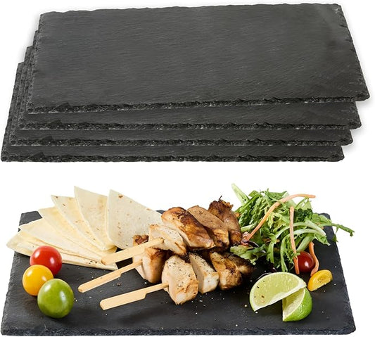 Restaurantware Slate Serving Tray 1 Pack of 11.8" x 7.8" Foam Feet Charcuterie Stone Plate Rustic Edges Freezable Black Serving Display Cheese Boards for Kitchen, Gourmet, Dining, Parties
