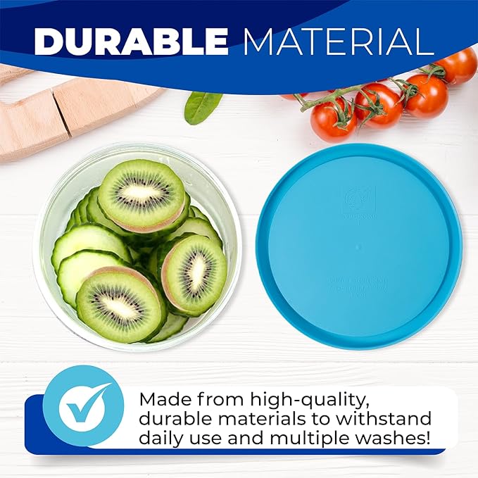 Replacement Lids for Pyrex Containers Round Glass Food Plastic - (2) 2-Cup Light Blue, (2) 4-Cup Blue, (2) 7-Cup Navy - BPA-Free, Dishwasher & Microwave Safe