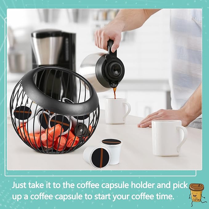 Patelai 2 Pieces Coffee Pods Holder Large Capacity Coffee Pod Baskets Stainless Steel Cup Organizer Sturdy for Espresso Capsule Pot Storage Metal Wire Fruit Bowl Snack Storage(Black)