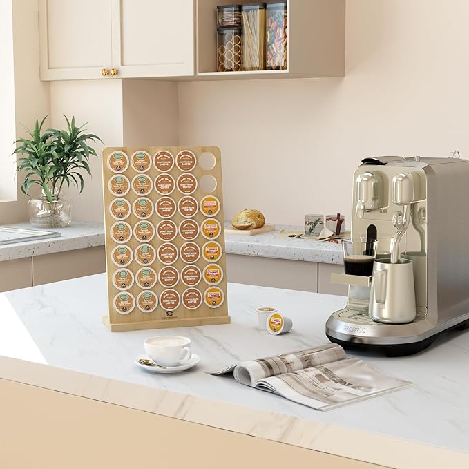 simesove K Cup Holder, Bamboo Keurig Storage Organizer, Holds 35 Pods for Coffee Bars, Offices, and Kitchens, k-cup Pod Holders Display Rack for Countertop