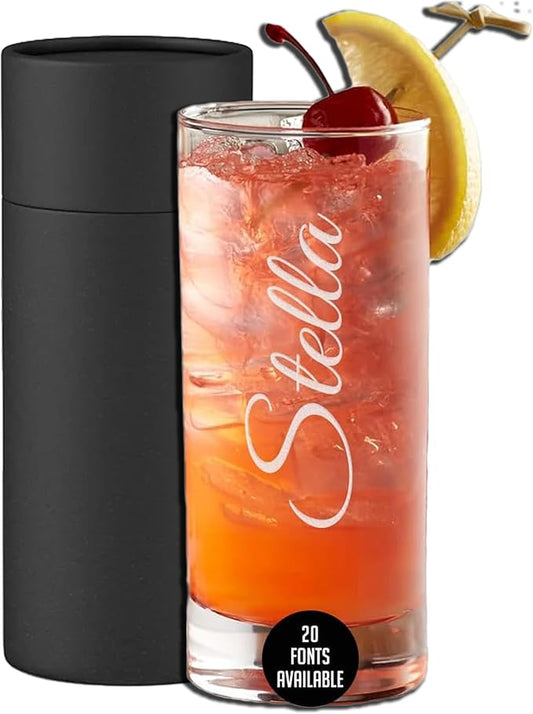 Personalized Gifts Etched 11.5oz Collins Cocktail Glass - Customized Gifts for Women Men, Vertical Name Engraved Highball Glass Birthday Gift, Fun Custom Gift Her, Woman, Regalos Personalizados Vasos