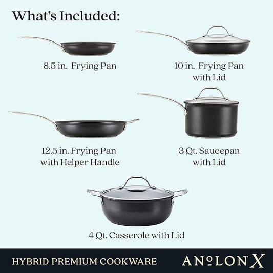 Anolon X Cookware/Pots and Pans Set, 8 Piece, Dark Gray