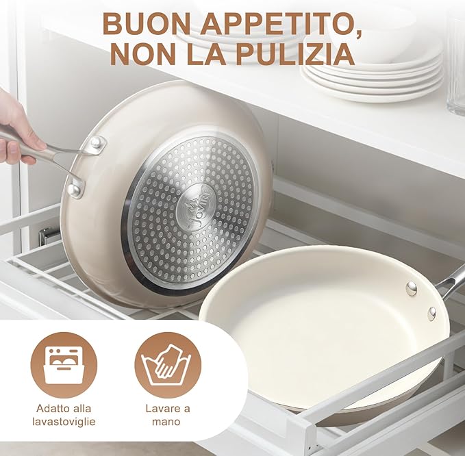 8.5 Inch Ceramic Nonstick Frying Pan Skillet - PFAS-Free, Non-Toxic, Oven Safe & Induction Ready, Aluminum Cookware with Stainless Steel Handle