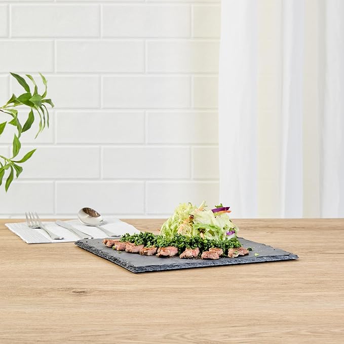 Restaurantware Slate Serving Tray 1 Pack of 10 x 10" Foam Feet Charcuterie Stone Plate Rustic Edges Freezable Black Square Serving Display Cheese Board for Kitchen, Gourmet, Dining, Parties