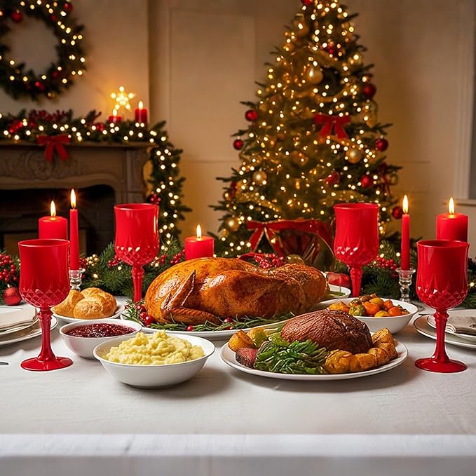 JLYLOL Plastic Vintage Wine Glasses 7OZ Plastic Goblets Vintage Drinking Glasses 12PCS Retro Wedding Glassware Water Goblets Reusable Drinking Cups for Party,Reception,Celebration,Bar,Whiskey(Red)