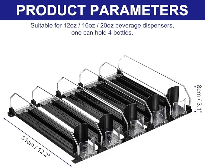 uxcell 5pcs Soda Can Organizer for Refrigerator, Self-Pushing Drink Organizer for Fridge, Width Adjustable Drink Dispenser Beverage Pusher For Pantry Vending Machine, Black