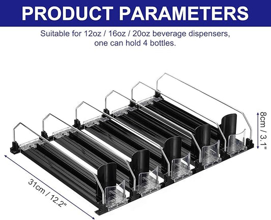 uxcell 5pcs Soda Can Organizer for Refrigerator, Self-Pushing Drink Organizer for Fridge, Width Adjustable Drink Dispenser Beverage Pusher For Pantry Vending Machine, Black