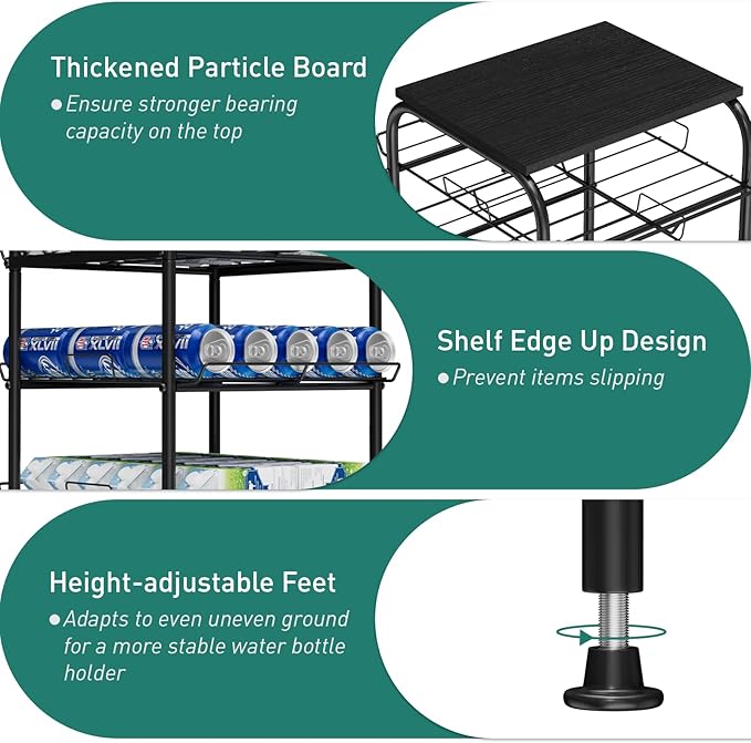 Vrisa 5 Tier Water Bottle Storage Rack Vertical Freestanding Bottled Water Organizer Large Capacity Beverage Drink Soda Can Holder Stand for Kitchen Pantry Home Party Food Storage, Black