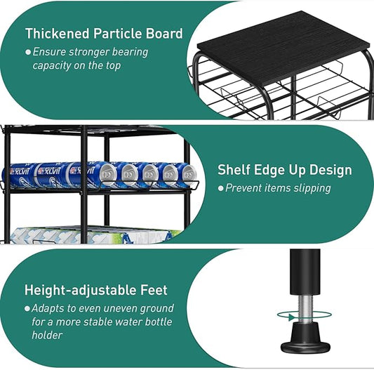 Vrisa 5 Tier Water Bottle Storage Rack Vertical Freestanding Bottled Water Organizer Large Capacity Beverage Drink Soda Can Holder Stand for Kitchen Pantry Home Party Food Storage, Black