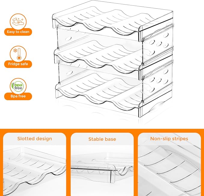 BoxedHome Plastic Water Bottle Organizer and Wine Rack Storage Holder for Inside Cabinet, Kitchen Countertop, Table Top, Pantry, Bars, Cabinets, Fridge - Clear (3 Tier 9 Containers)