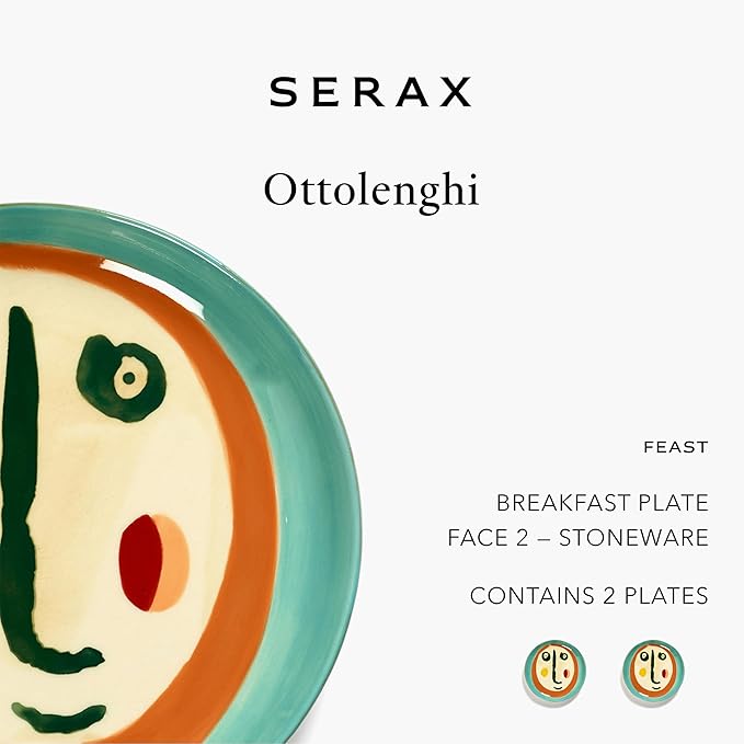 Breakfast Plate | Feast tableware by Ottolenghi | 2 Dessert Plates | Stoneware Dinnerware Set in mixed color | luxury Dishware for Dinner at Home, Party, Cake, Christmas | Kitchen Sets