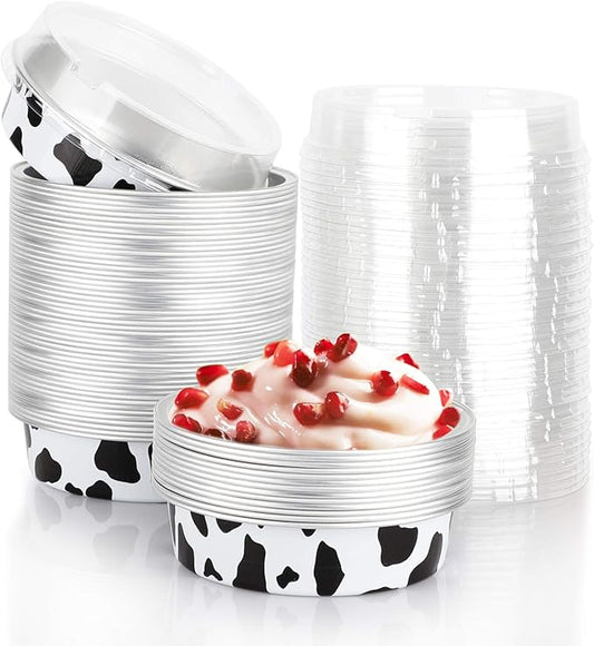 Beasea 4 Inch Pie Tins with Lids, 50 Pack 8 Oz Mini Tart Pan Disposable Pie Tins, Black White Aluminum Pie Pan Foil Tart Tins Round Muffin Container Mini Cheesecake Pan for Pie Tart Quiche