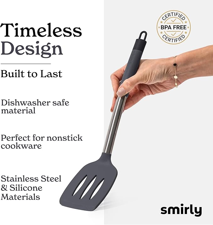 SMIRLY Kitchen Utensils Set – 26-Piece Silicone Cooking Utensils Set, Spatula Set with Holder, Stainless Steel Handle Silicone Kitchen Gadgets for Nonstick Cookware