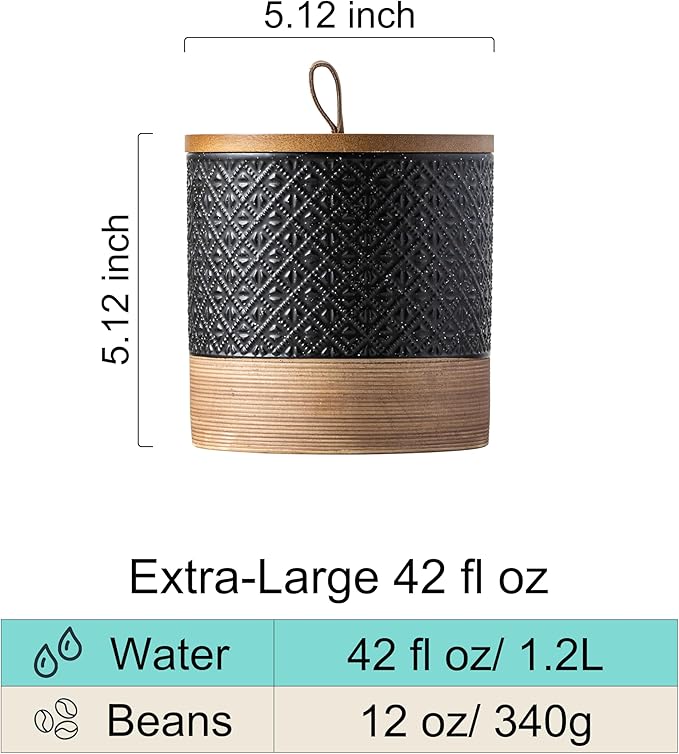 Coffee Storage Containers with Lids, Ceramic Coffee Container Kitchen Jars with Airtight Lid for Candy Spice Sugar Tea Bag, Decorative Kitchen Canisters for Countertop, Black & 42 fl.oz