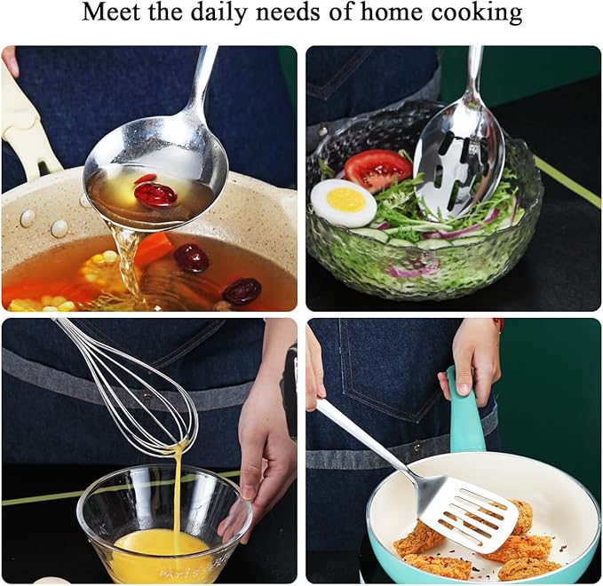 Stainless Steel Kitchen Utensils Set 40 Pieces, Cooking Utensil Set with Utensils Holder, Kitchen Gadgets Kitchen Essentials New Home, House, Appartment Must Have, Metal Spatula Set